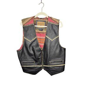 Vintage 90s Western Textile Leather Vest Large Cowboy Tribal